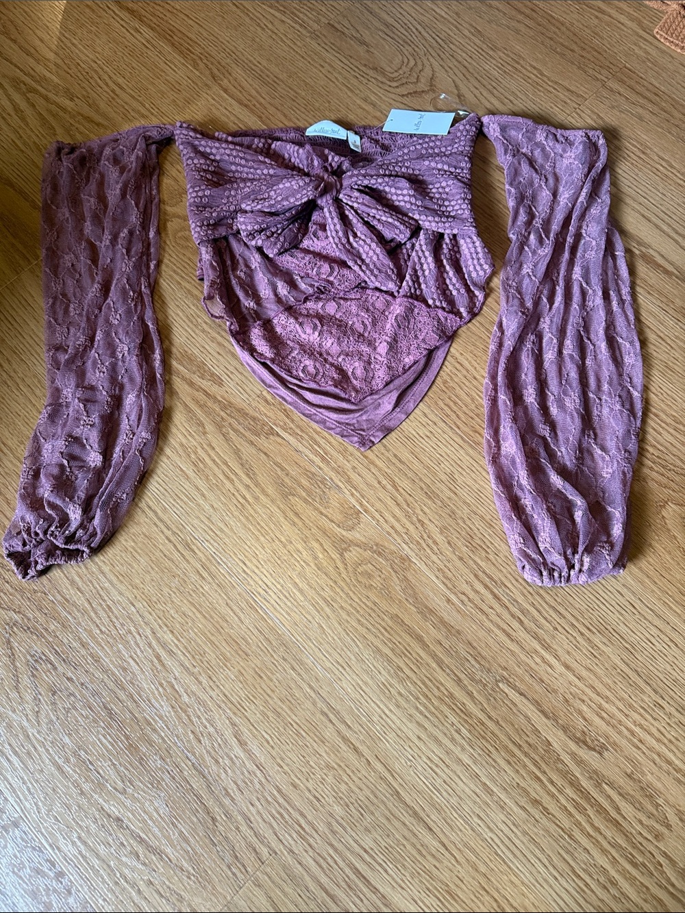 Buckle Mauve Lace Off-Shoulder Tie Front Top